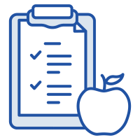 Nutrition Checklist Drawing of a clipboard with a checklist and an apple beside it